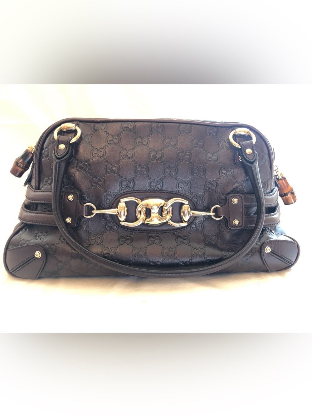 Authentic Vintage Gucci Guccissima Brown Leather Horsebit Shoulder Bag